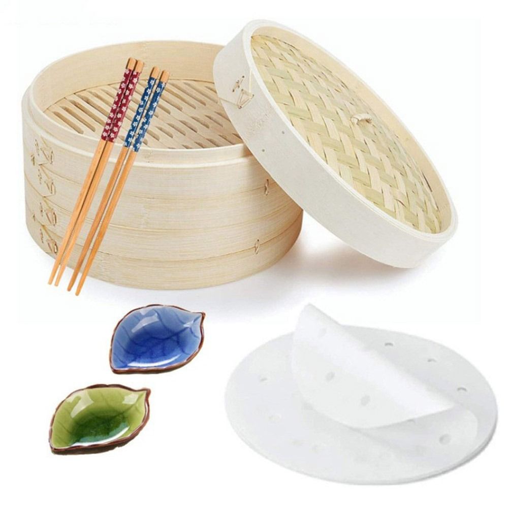 Bao Steamer Bamboo - Chiński parowar bambusowy z pokrywką do